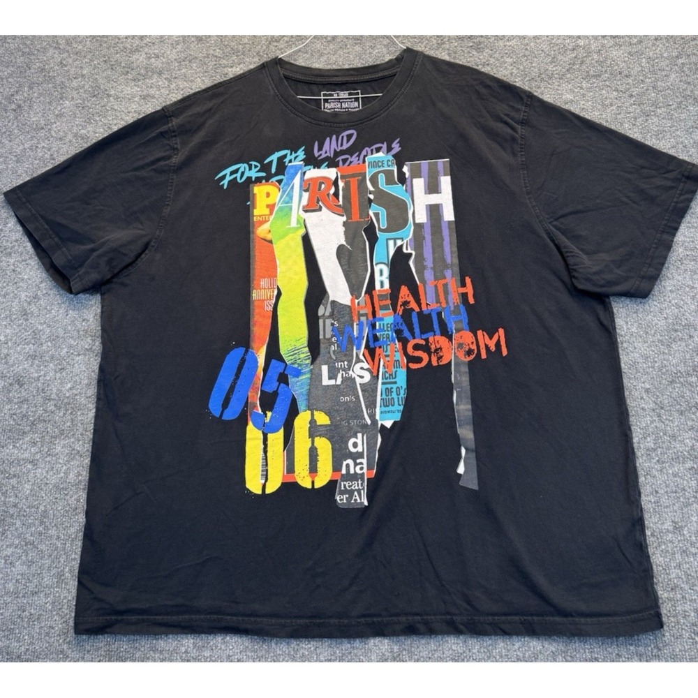 Parish Nation Men's 4XL Black Graphic T-Shirt Health Wealth Wisdom Streetwear